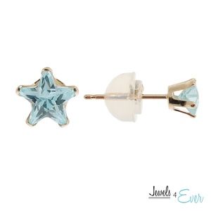 9K Gold Star Shaped Stud Earrings with Blue CZ